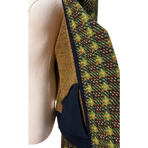 Sparrow Navy Blue Green Plaid 100% Wool Double Breasted Cardigan Blazer Medium - Picture 8 of 11